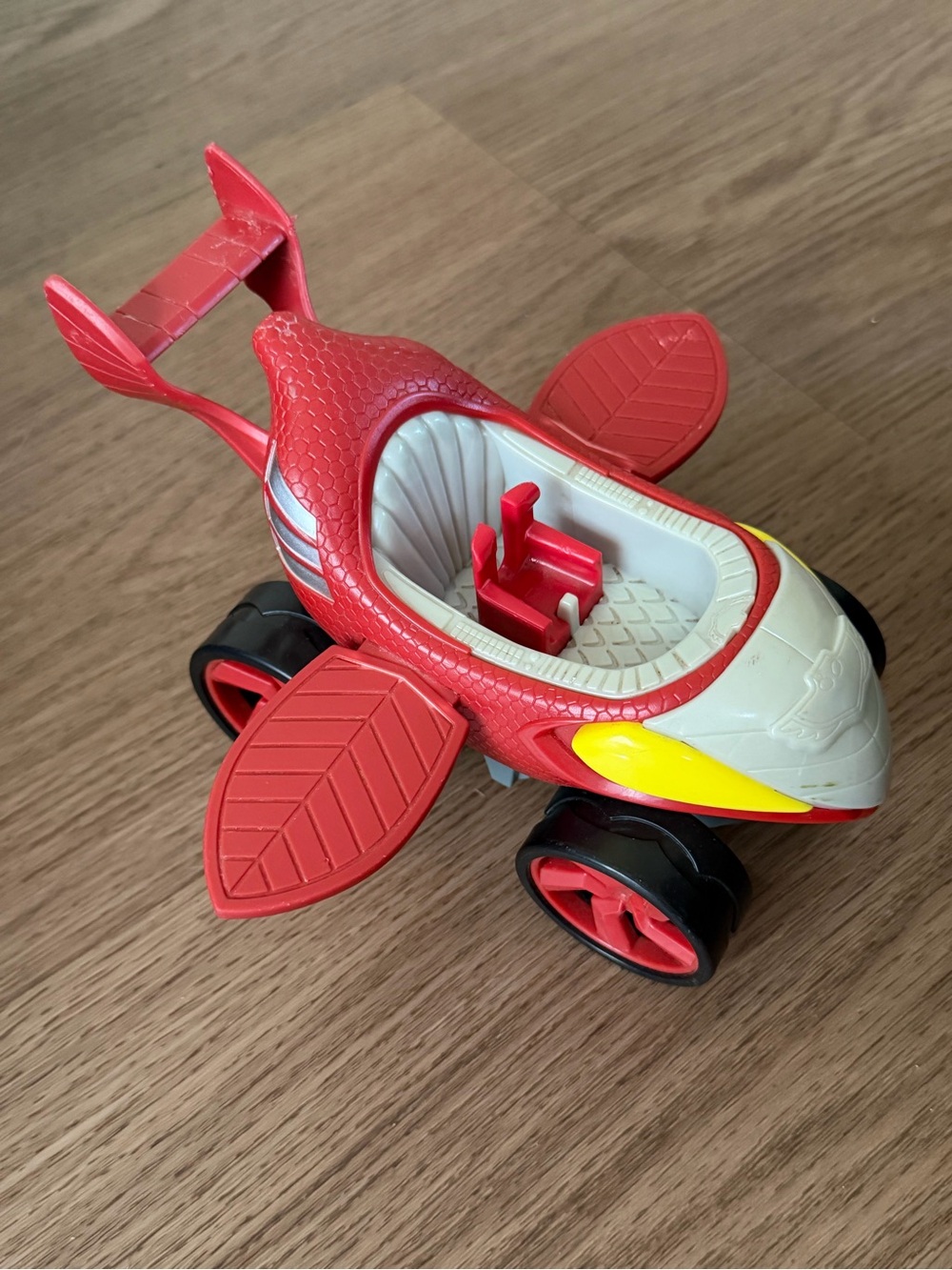 Plastic Toy Car with Wings & Large Wheels, Red Gray Yellow Black
